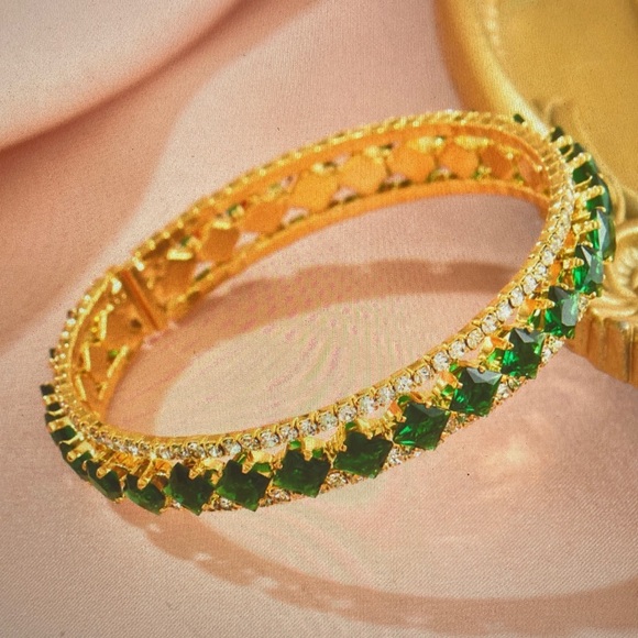 Jewelry - Gold-Tone Bracelet with Emerald Green Stones - Women Jewelry